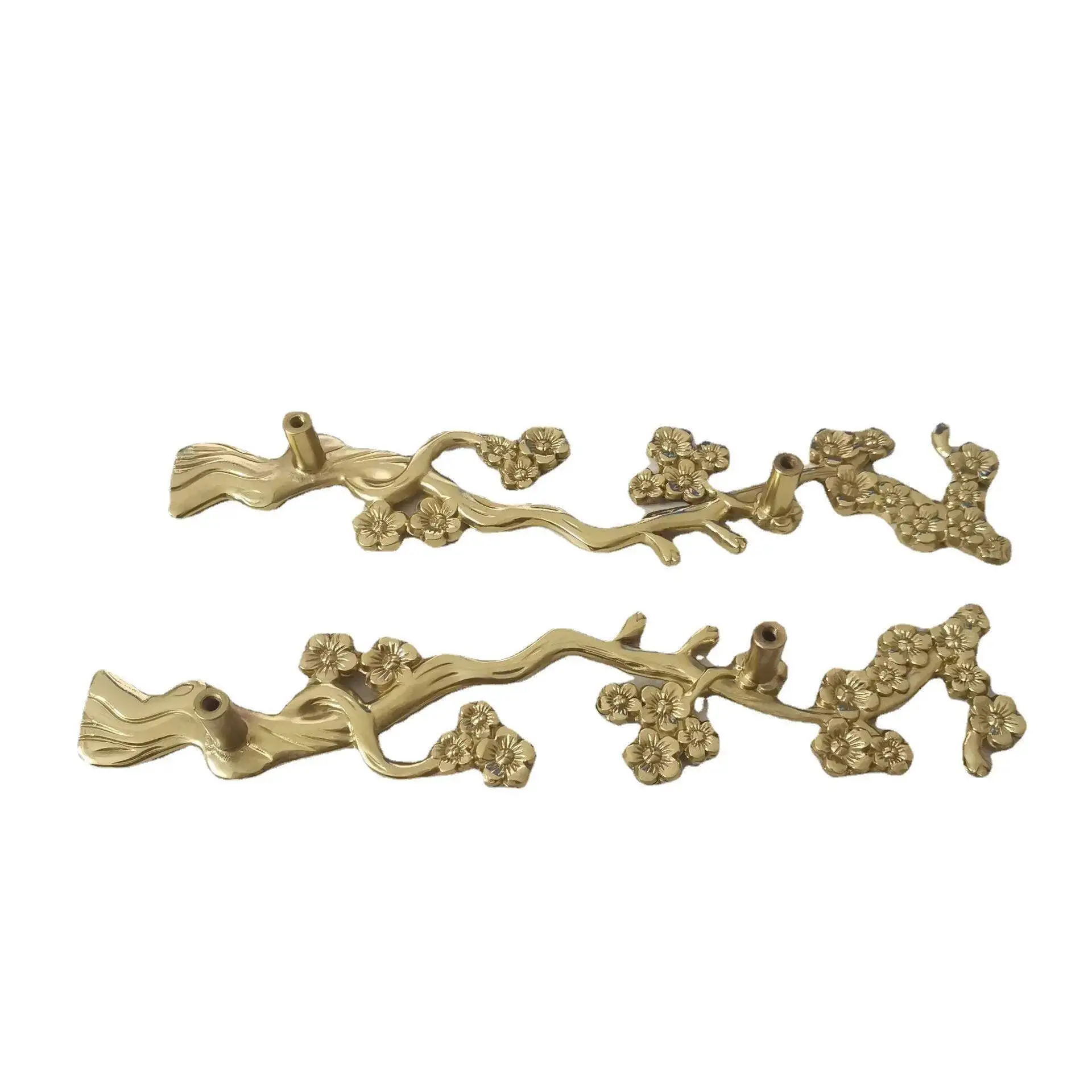 真鍮製梅の花の枝型ロングハンドルワードローブキッチン食器棚キャビネットドア引き出しプル装飾家具ハンドルハードウェア