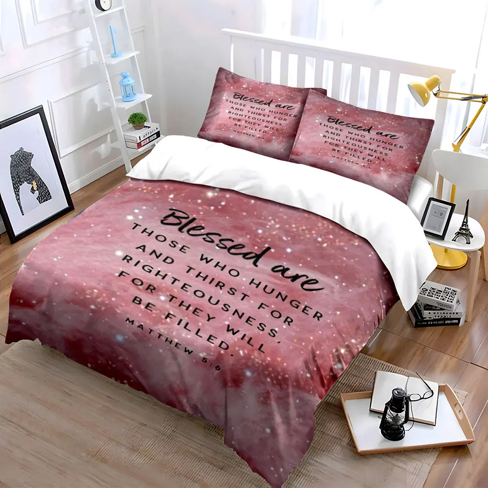 Matthew 5:6 Bible Verse Pink Glitter Duvet Cover Set,Christian Soft Texture Bedding Includes 1 Duvet Cover＆2 Pillowcase,Gift
