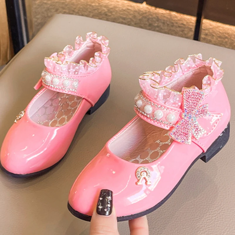 Summer Beautiful Baby Girls Princess Cute Elegant Students Bow Lace Beaded Crystal Sandals Banquet Soft Fashion Kids Comfortable