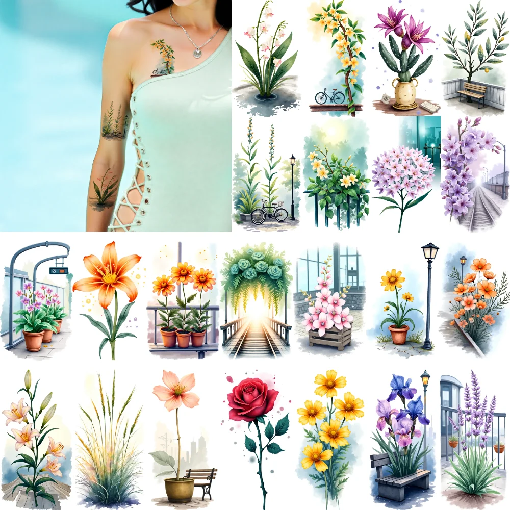 9 قطع من ملصقات الوشم المؤقت المائية المقاومة للماء تدوم طويلاً، ملصقات وشم مؤقت على شكل وردة صبار