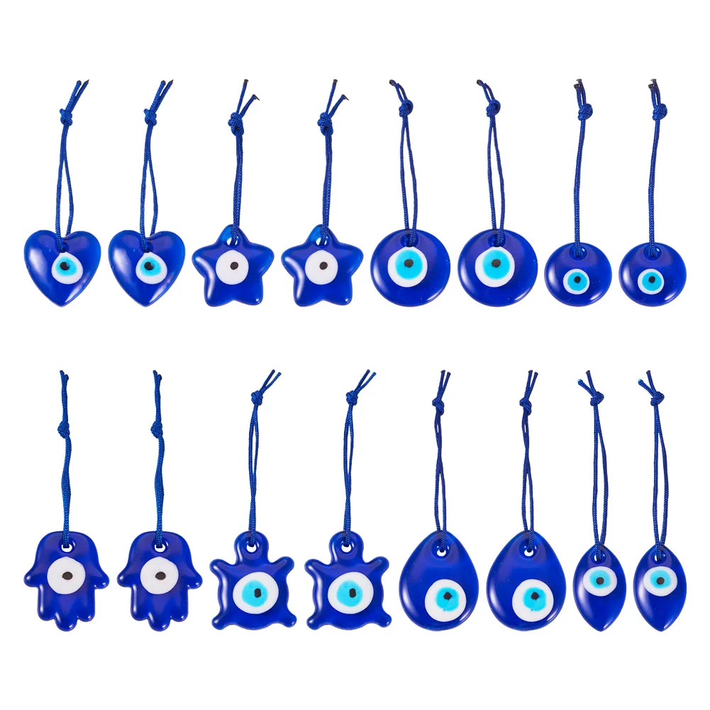 

16Pcs Evil Eye Lampwork Pendants Mixed Shapes Handmade Glass Charms for DIY Keychain Necklace Jewelry Making Beachwear Decor