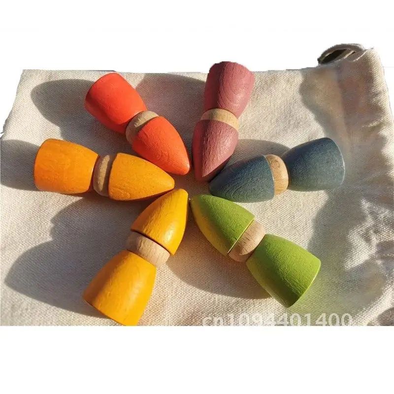 6pcs Children Rainbow  Wooden Peg Dolls Gnomes Colorful Beech Wood Creative Montessori Toys 2.9*7cm