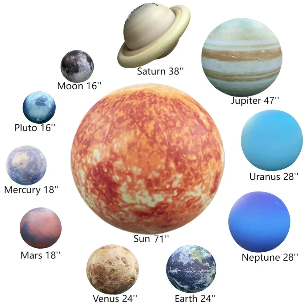 

Inflatable Space Planets Solar System Set-8 Planets +Pluto+Sun and Moon-11 Pieces, Astronomy for Learning Education, Party Deco
