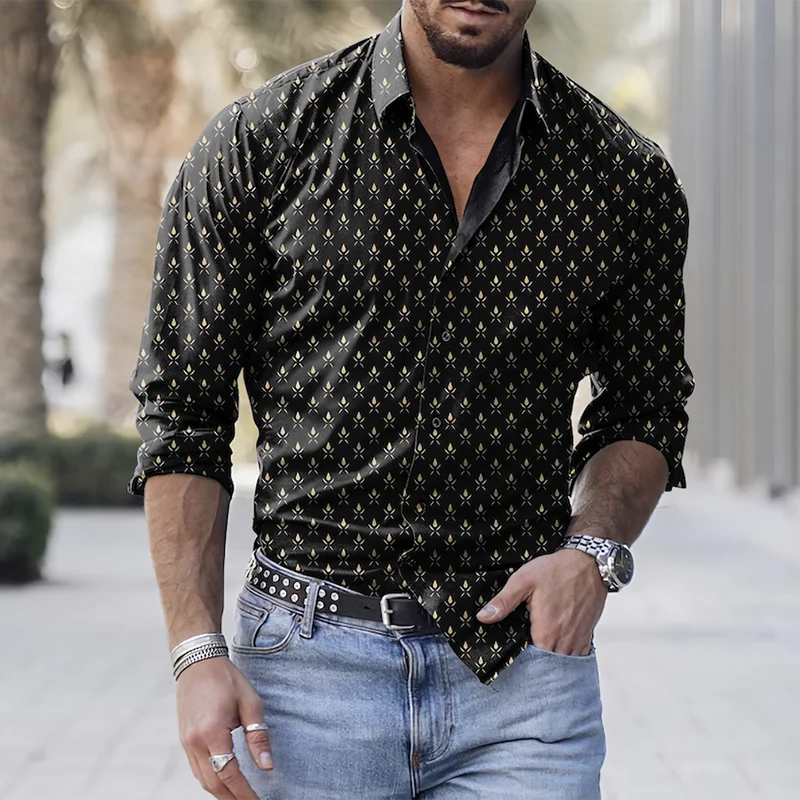 Camisa geométrica para hombre, camisa de manga larga con estampado 3D, Top grande informal, ropa de otoño, primavera y otoño, nueva