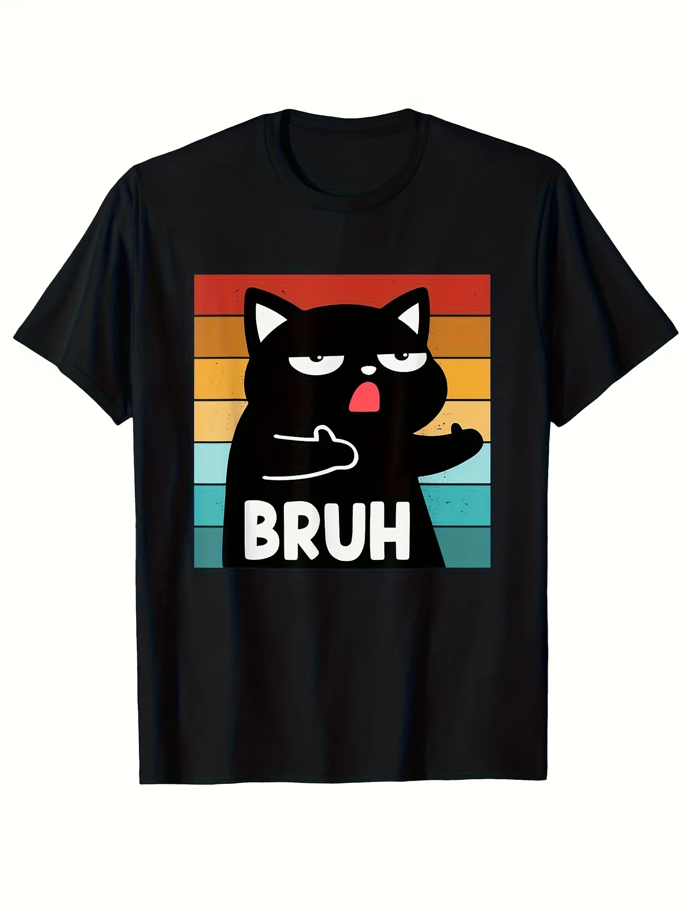 Lustiges (realistisches Bruu-Katzen-Gesicht) T-Shirt – Lässiges Rundhals-T-Shirt mit Bruu-Katzen-Design, maschinenwaschbar und chemisch reinigbar, bequem