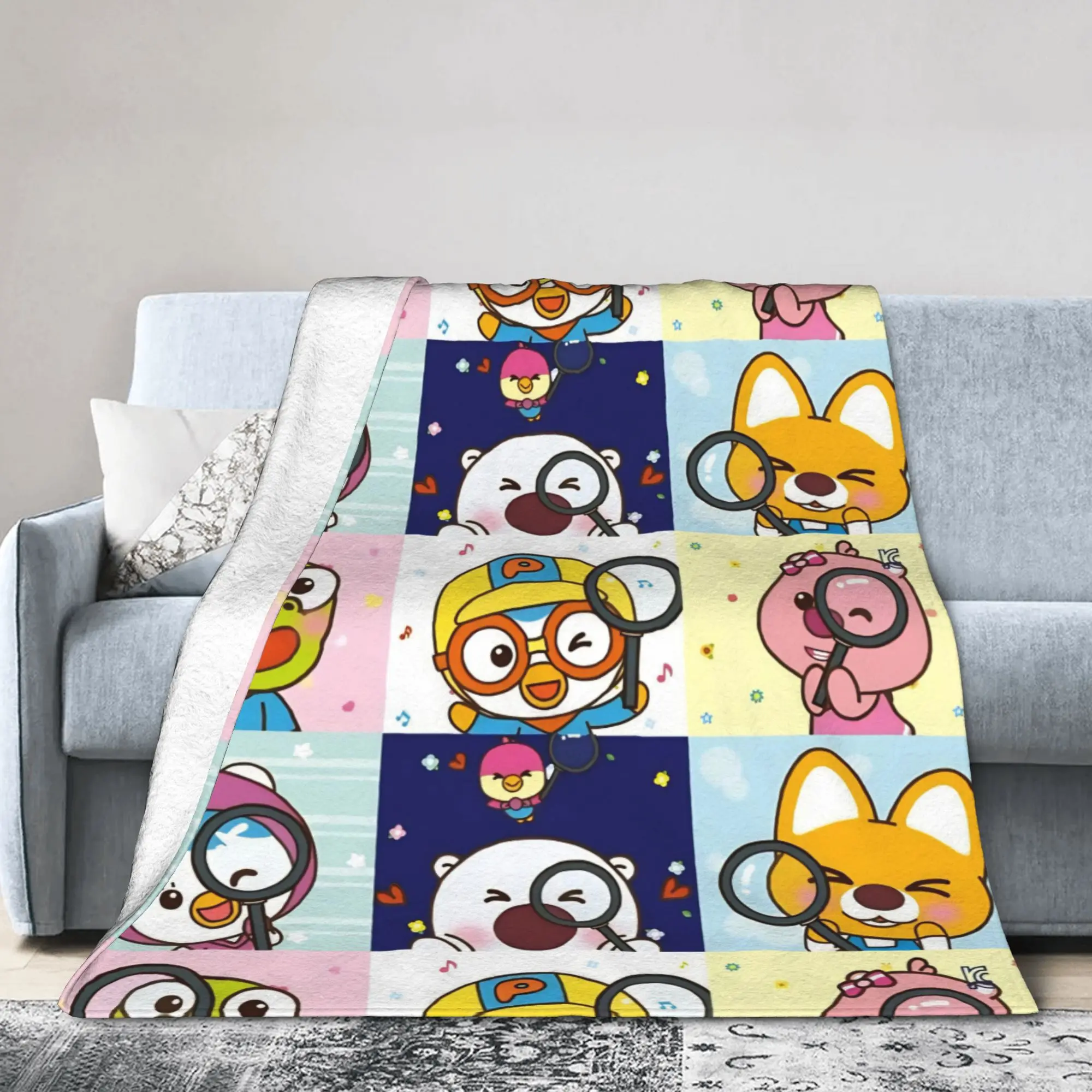 Pororos Cartoon Blanket Cover Wool Throw Blanket Summer Air Conditioning Printed Lightweight Bedspreads,