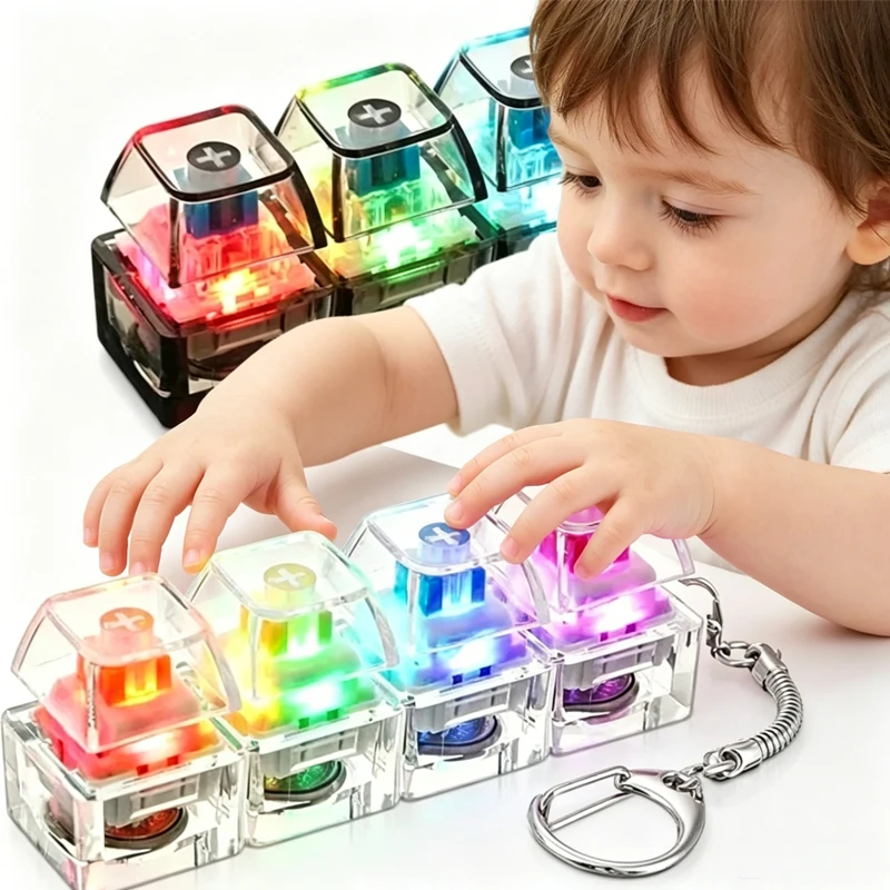 LED Keyboard Keychain Fidget Toy/. Crystal Clicker Sensory; Toy for Stress Relief Keyboard Keychain Fidget Gadget for Adults Kid