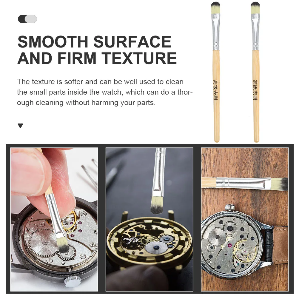 

2pcs Watch Brushes Mini Bristle Tools Soft Wooden Small Part Cleaning Brush Handle Repair Supplies Small Parts Cleaner