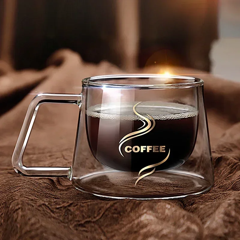 200 ml hitzebeständige doppelwandige Espressotasse aus Glas mit Griff – transparenter Kaffeetasse für Cappuccino, Latte, Tee und Mehrzweck