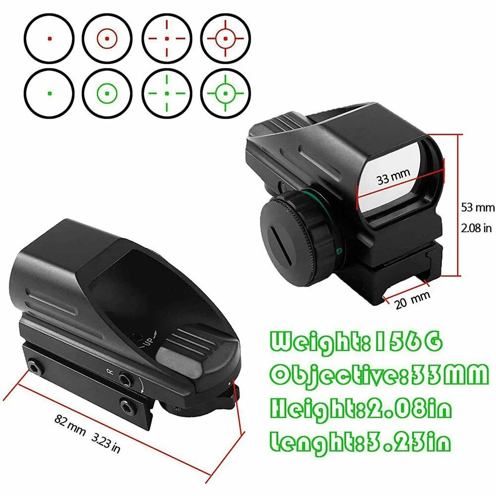 

Тактический Коллиматорный прицел с 4 сетками, голографический прицел с зеленой и красной точкой, оптический прицел для охоты, страйкбола, Wargame с рельсовым креплением 20 мм