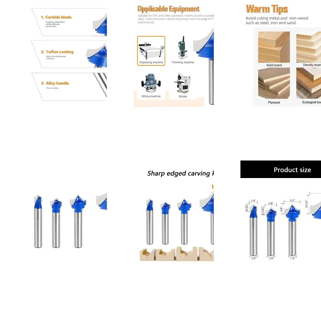 

Alloy Wood Carving Router Bit Kit with 1/4inch Shank for Detailed Engraving and Slotting Woodworking Tool high quality