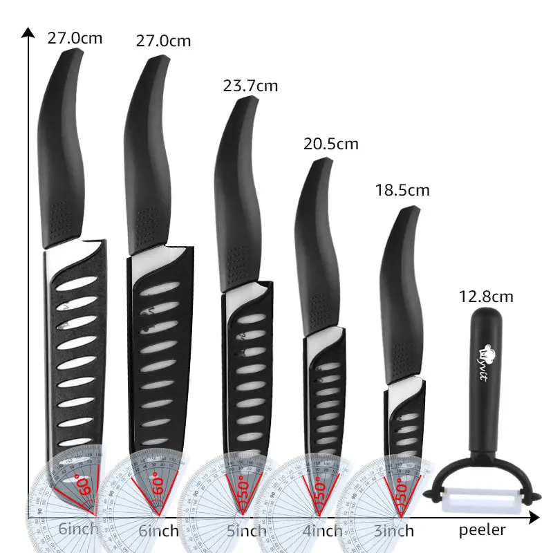 Ceramic Knife Set 3 4 5 6 inch Chef Knives Bread Utility Paring Multi-Color White Zirconia Blade Vegetable Fruit Cook Set+Peeler