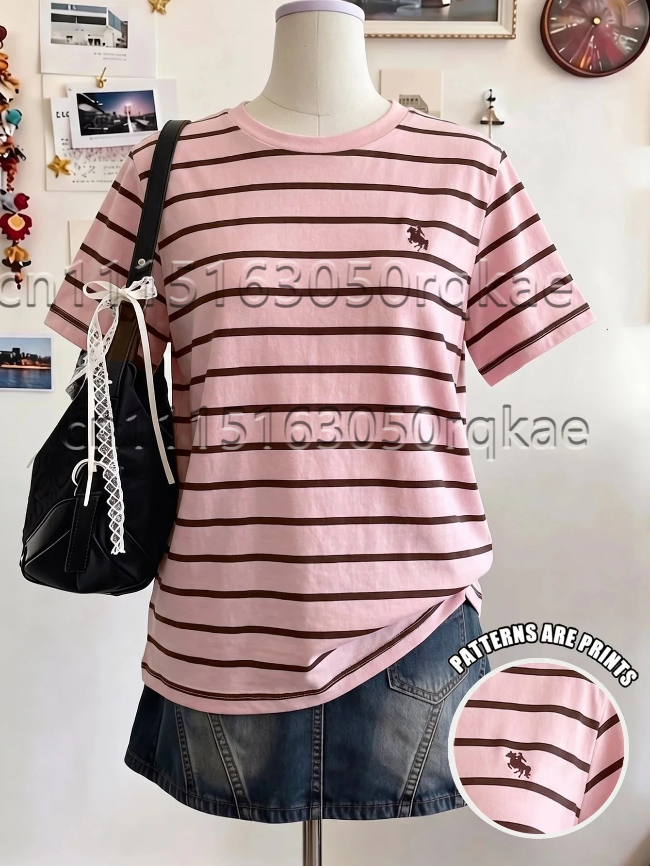 2026 Trendige Damen-T-Shirts mit Streifendesign und Musterdruck, Sommer-Streetwear, Minimalistisches Lässiges Kurzarm-T-Shirt für Damen – Detail 6