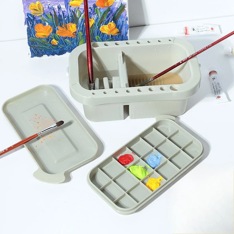 

1 Gray Pen Wash Case Color Palette Pigment Box 3-in-1 Multi-functional Pen Wash Case