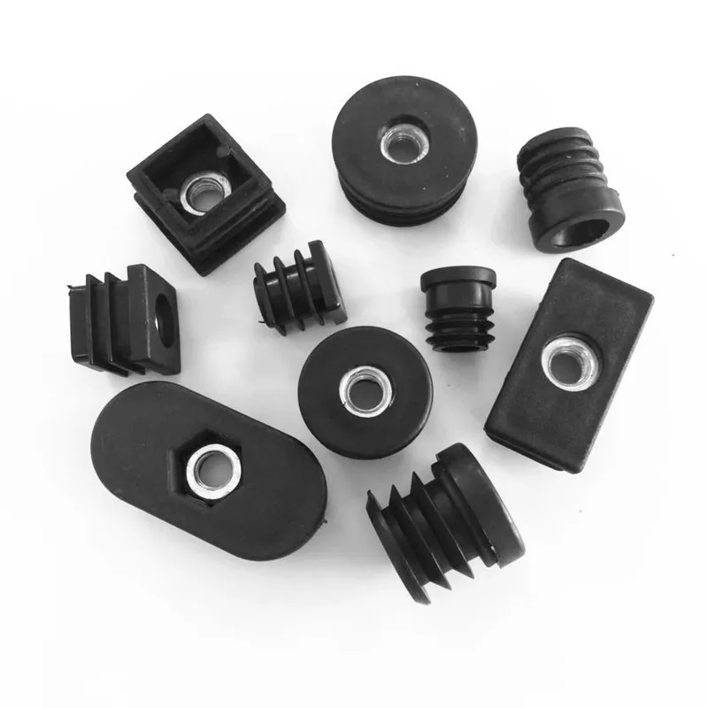 4pcs Square M6 M8  Plastic Pipe Hole Plug with Nut Black Blanking End Cover Chair Leg Cap Protector Furniture Accessorie