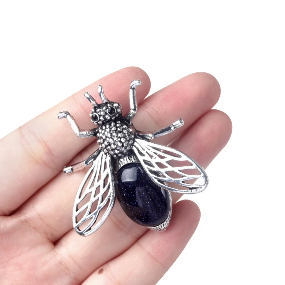 48mm Bee Statue Natural Stone Inlaided Cute Insect Shape Figurine Oval Healing Crystals Gemstone Home Decor Craft Ornament Gift