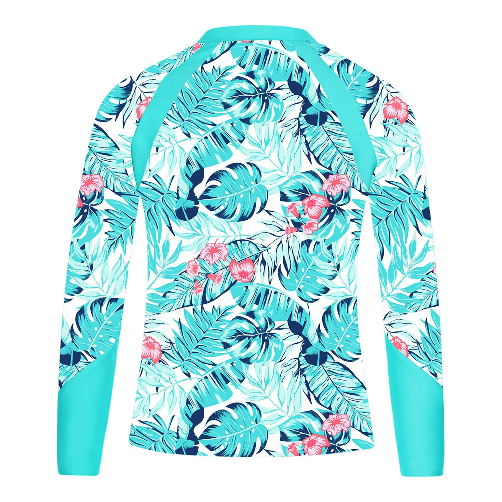 Kids Print Swim Top Girls Mock Neck Long Sleeve Front Zipper Print Tops Swimsuit Pool Beach UPF 50+ Surfing Bathing Tops