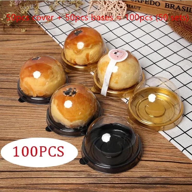 New Round Plastic Moon Cake Box Container Transparent Mooncake Dome Boxes Baking Packing Box