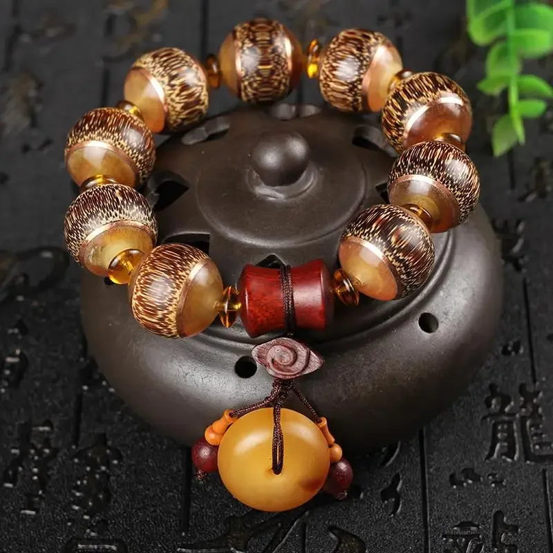 

News Natural Dragon Blood Golden Bamboo Inlaid Horn 20mm Round Beads Buddha Beads Bracelet Yak Horn Safe Debit Men's Hand String