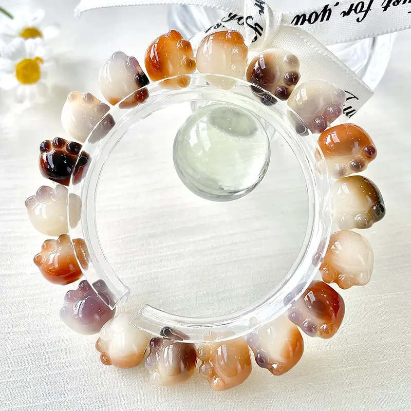 Imagem -05 - Pulseira Kawaii White Jade Bodhi Bead para Mulheres Carvão Vegetal Unha de Gato Três Flores Corda Mão da Menina Buda Estudantes