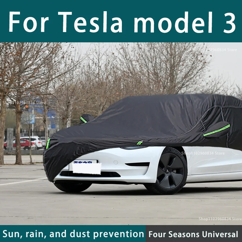 For Tesla Modle 3 210T Full Car Covers Outdoor Uv Sun Protection Dust Rain Snow Protective Car Cover Auto Black Cover