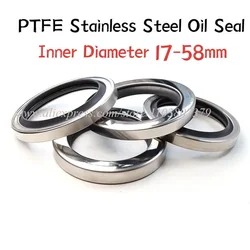 1Pcs Double Lip High Temperature Resistant Shaft Seal For Air Compressor PTFE Stainless Steel Oil Seal Inner Diameter 17-58mm