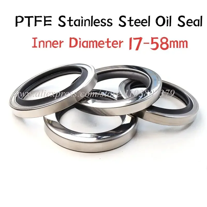 1Pcs Double Lip High Temperature Resistant Shaft Seal For Air Compressor PTFE Stainless Steel Oil Seal Inner Diameter 17-58mm