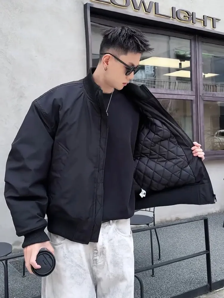 Thickened American Style Bomber Pilot Jacket Men's Autumn Winter Cotton Coat Stand Collar Baseball Style Long Sleeve Warmth
