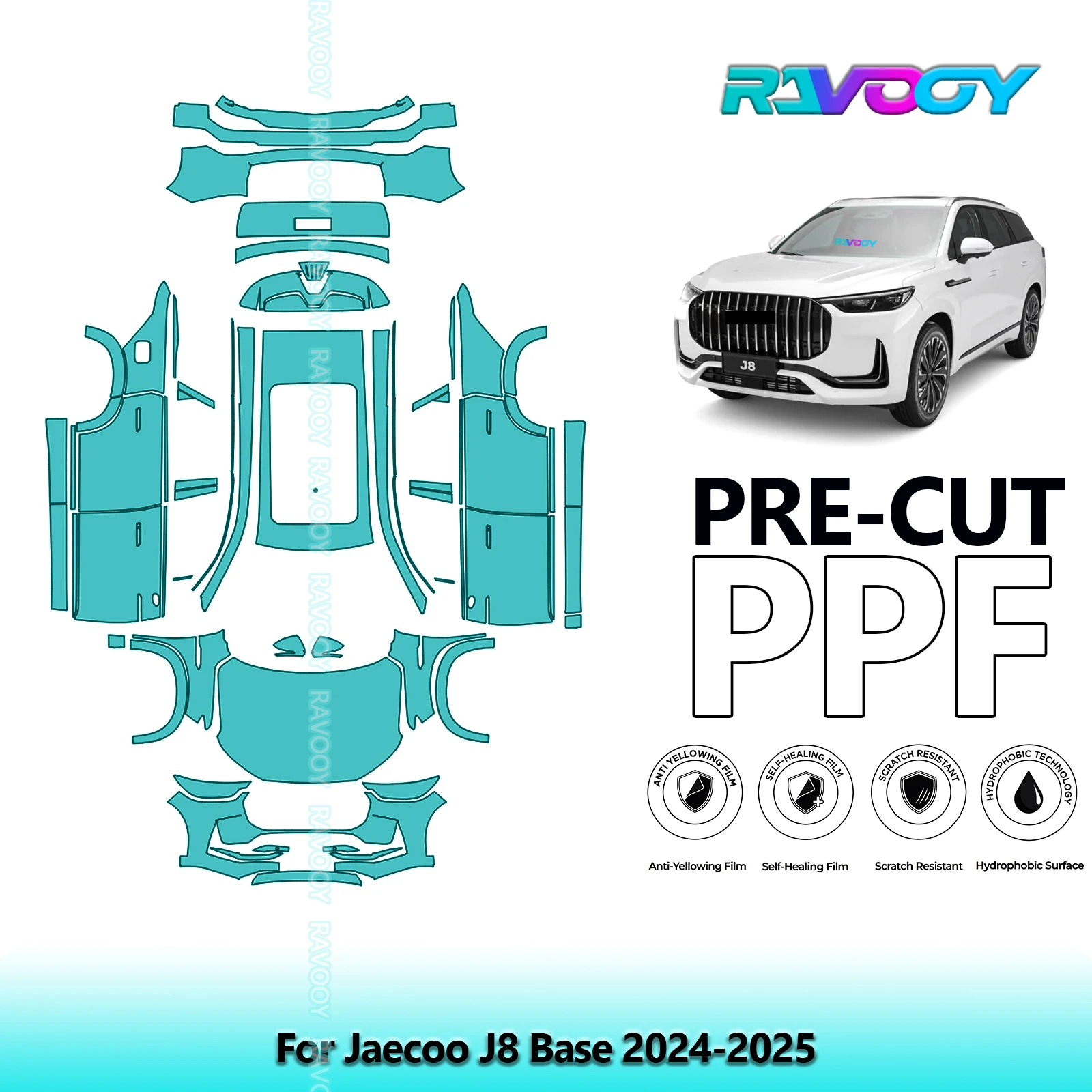 

Полный автомобильный прозрачный бюстгальтер, предварительно вырезанная защитная пленка для краски PPF для основания Jaecoo J8 2024-2025