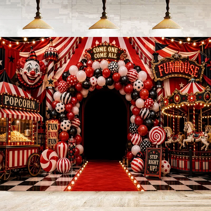Evil Halloween Circus Photography Backdrop For Festival Red And White Stripes Yellowing Horrorible Prom Party Decor Background
