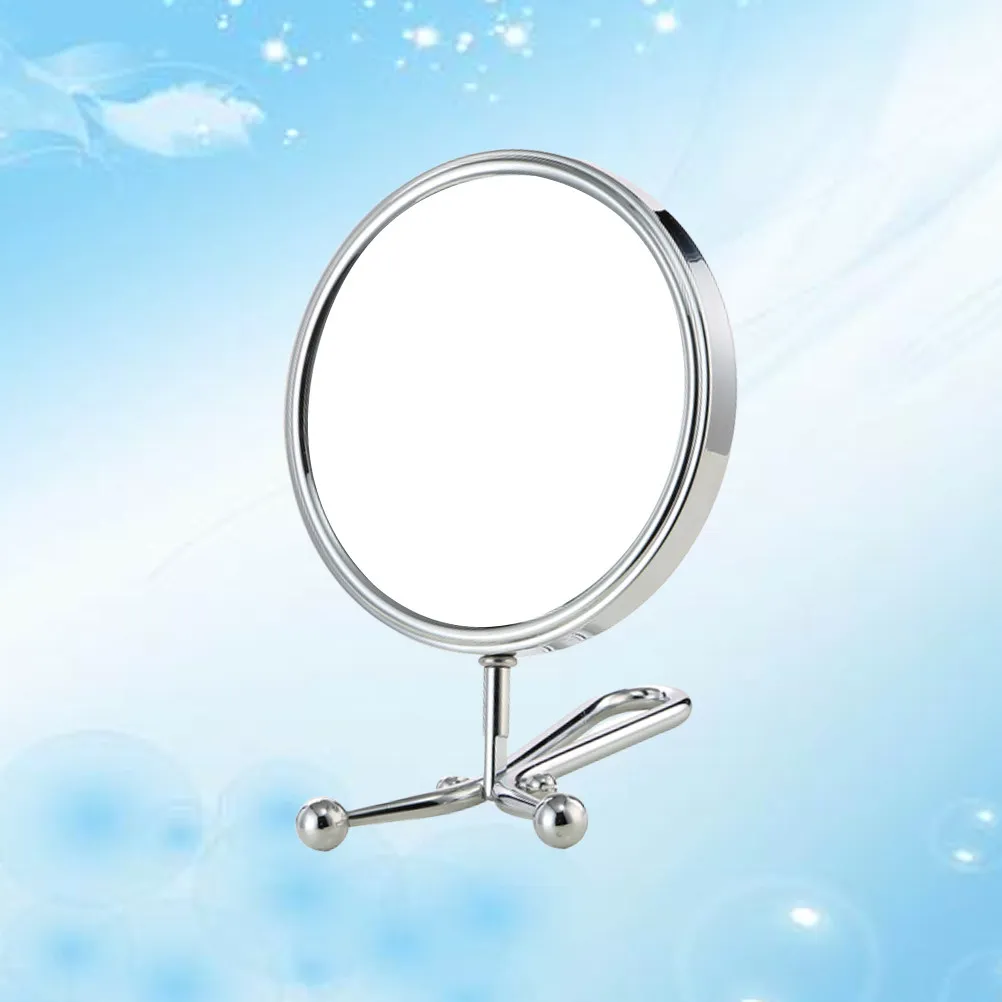 

Mini Makeup Mirror Silver Metal Frame Foldable Two Sided Magnifying Vanity Desktop Hand Mirror Toilet Glass