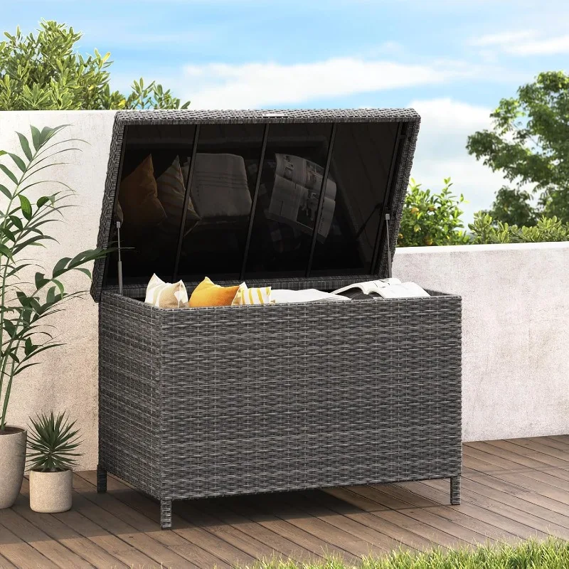 

Коробка для террасы Grand Patio на 158 галлонов, ящик для хранения на открытом воздухе с крышкой, большой плетеный контейнер для хранения мебельных подушек для патио, садовые инструменты,