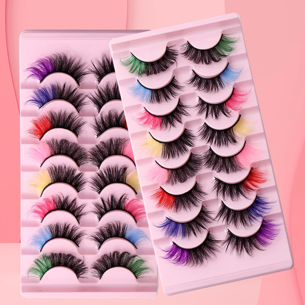 8 pairs Vibrant Colored False Eyelashes for Festival, Cosplay, and Stage Makeup - Dramatic and Decorative Fake Lashes Extension