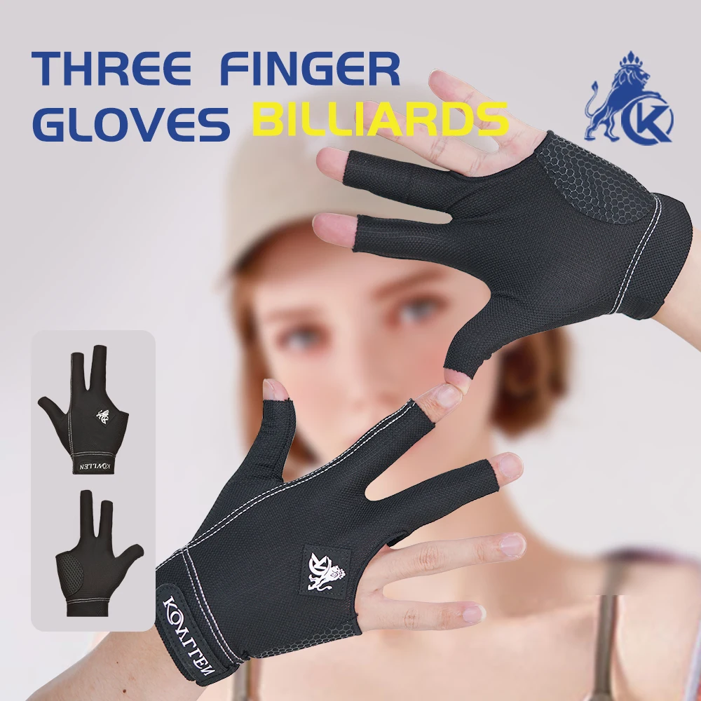 KONLLEN 3-Finger Billiard Pool Snooker Gloves Professional Antislip Breathable High Elastic Nylon Double-Stitched L/R Hands
