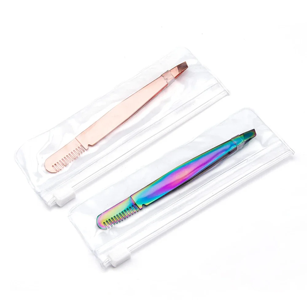 Pince à épiler antistatique pour Extension de cils, avec brosse à sourcils, en acier inoxydable, maquillage de beauté, personnalisé avec votre Logo, 1 pièce