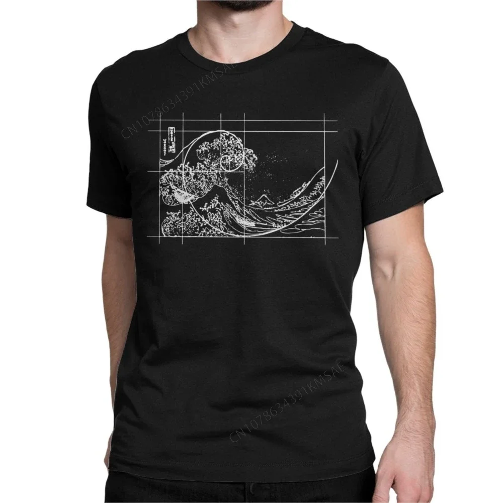 Hokusai Meets Fibonacci Sequence Golden Ratio T-Shirt Men Cotton T Shirts Math Technical Geek Tee Shirt Big Size Clothes