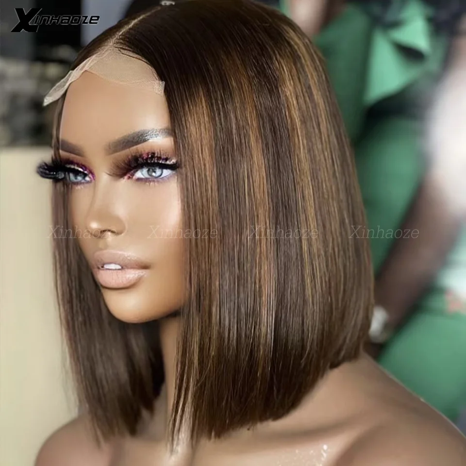 Highlight Bob Lace Front Human Hair Wig 13x6 13x4 Straight Glueless Ftontal Brazilian Ombre PrePlucked Virgin For Black Women