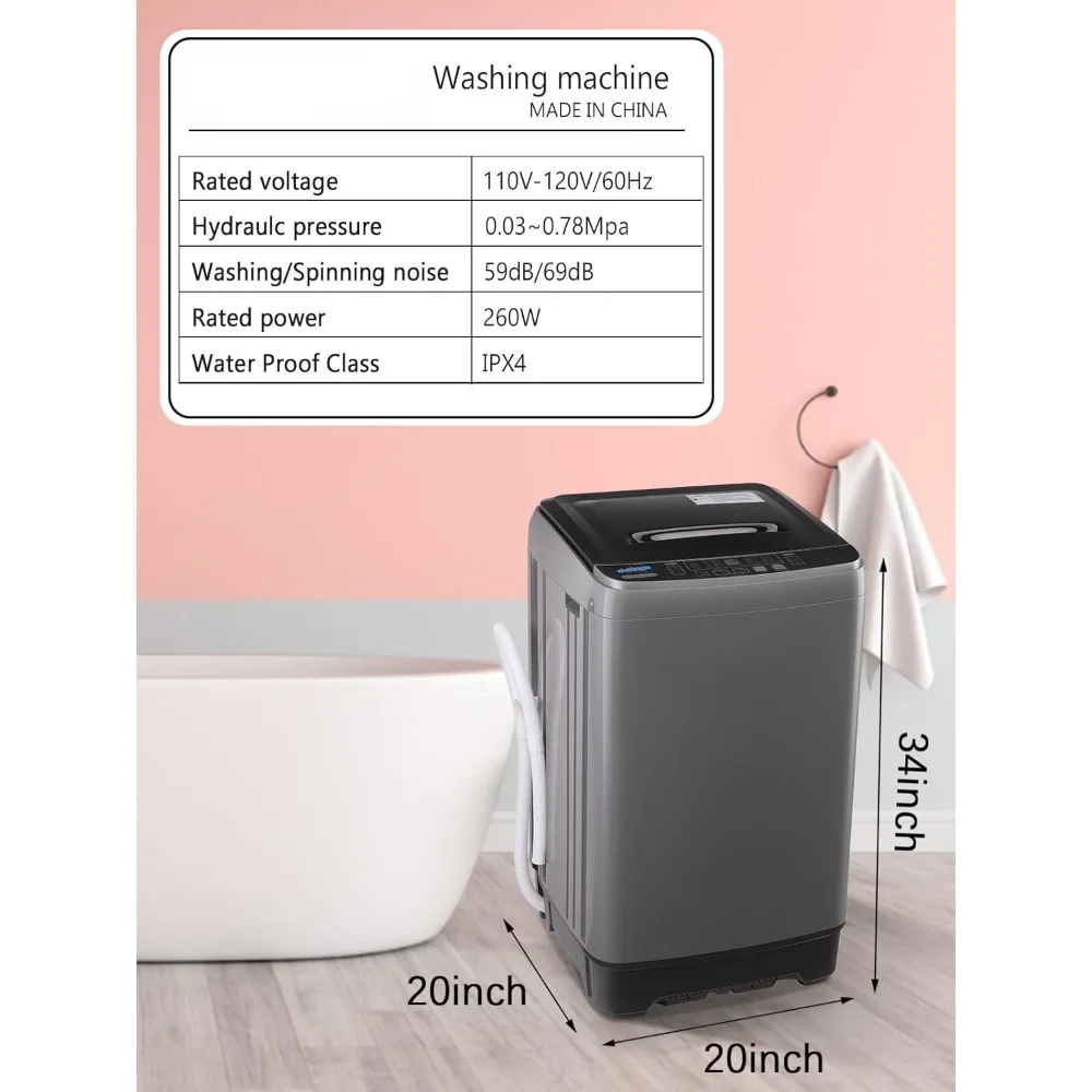 Washing Machine with LED Display, 17.7 Lbs Capacity and 10 Programs & 8 Water Levels, Automatic Washing Machine