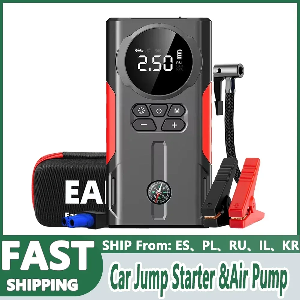 Car BatteryJump Starter with Air Compressor 1800A PowerBank Tire Inflator Pump 12V Starting Device Auto 150PSI Tyre Inflator