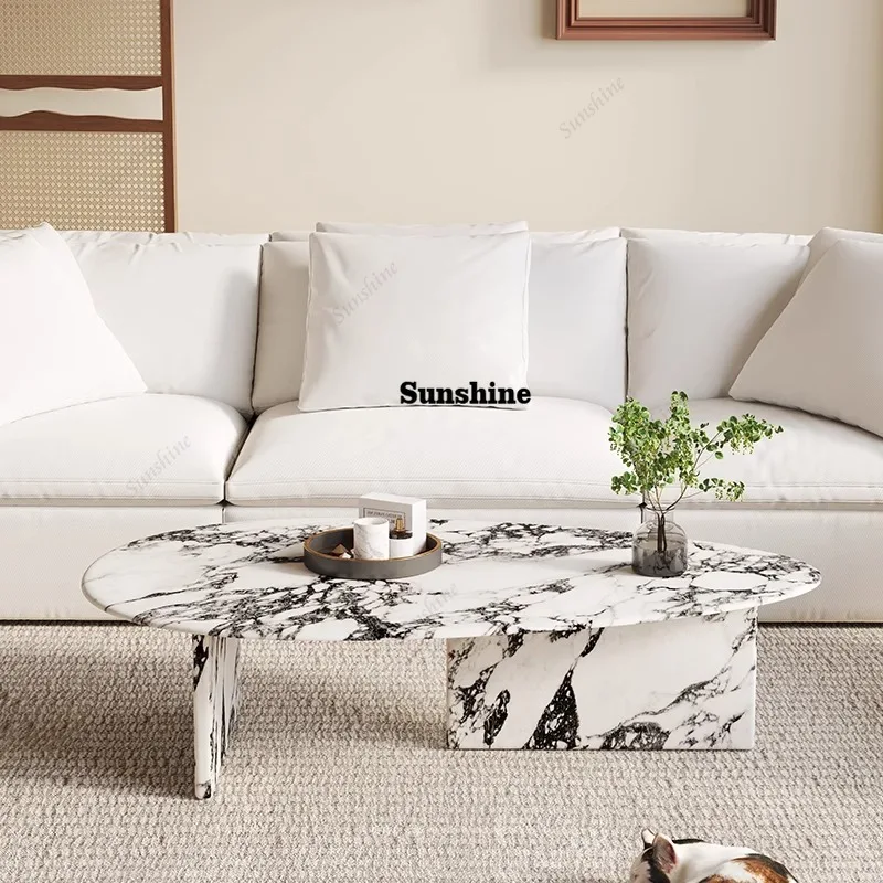 TS Calacatta Marble Nesting Tables, Italian Minimalist Designer Set for Small Space, Heat & Scratch Resistant, Artistic,