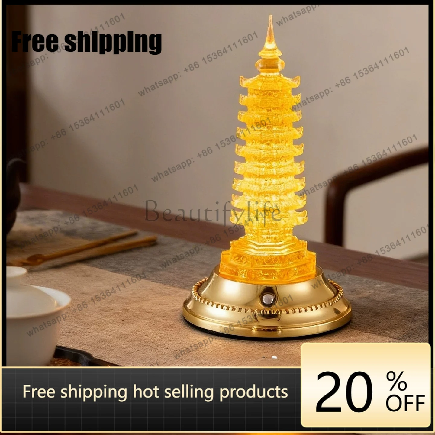 HOT glazed desk lamp nine-story Wenchang pagoda office decorative lamp ornament home mascot lucky