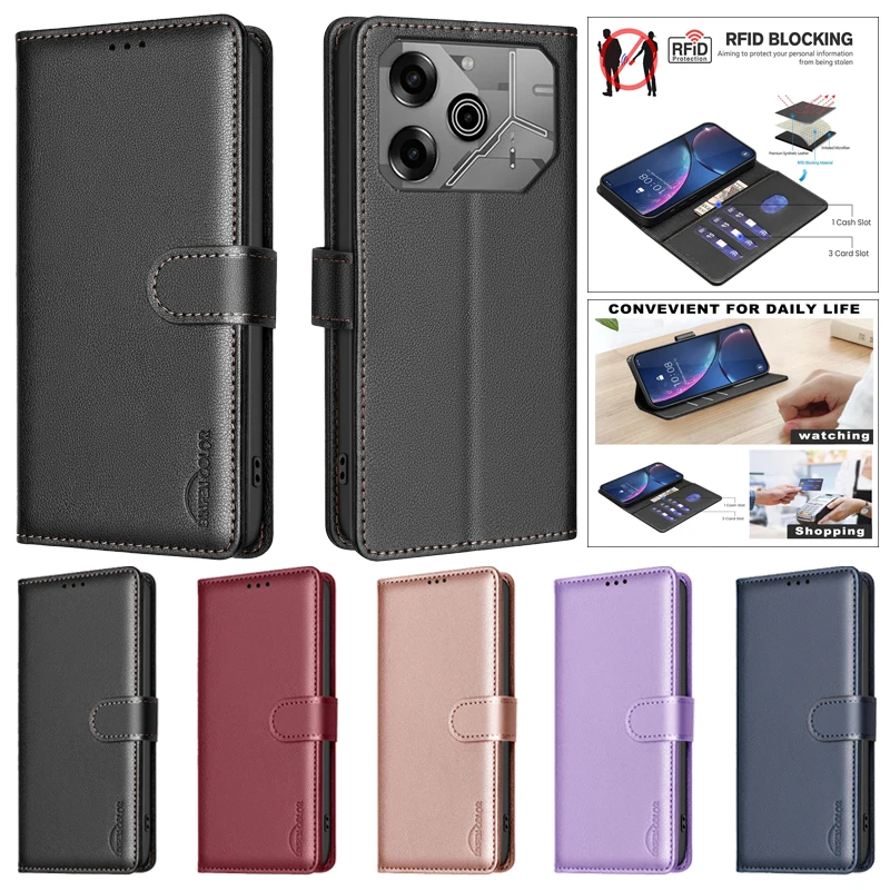 Leather Flip Cover on for Tecno Pova 6 Pro Tecno Camon 30 5G Pova6Pro Pop 8 Magnetic Capa Card Pocket Phone Protective Case Etui