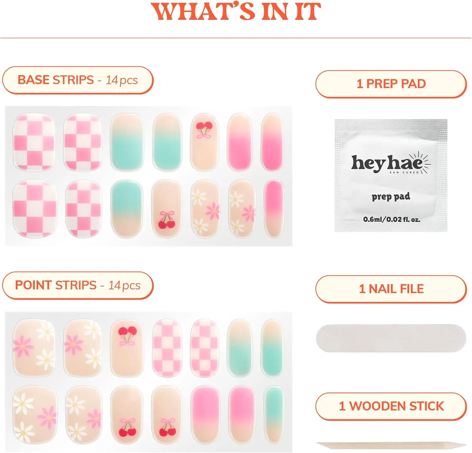 شرائط أظافر جل شبه معالجة، لا حاجة لمصباح LED، نمط صيفي أومبير، 28 شريطًا مع وسادة إعدادية، ملف وعصا