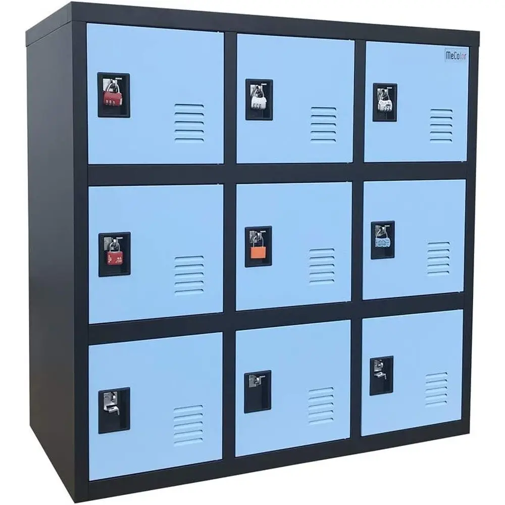 

Синий металлический детский шкафчик для спальни, игровой комнаты: для хранения одежды, сумок, игрушек, книг, с замком.