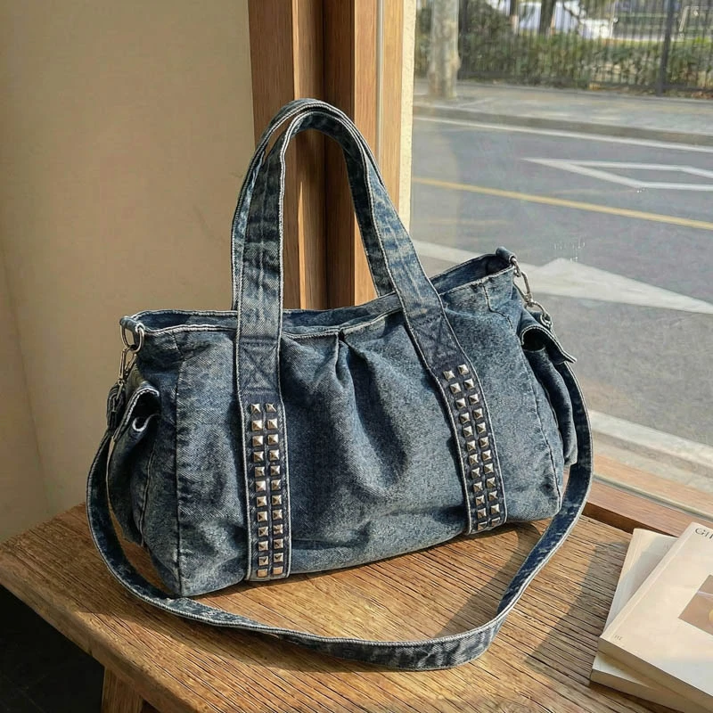

Casual Women's Denim Tote Bag Y2K Trend Large Capacity Adjustable Shoulder Straps Shoulder Bag Daily Commuting College Students