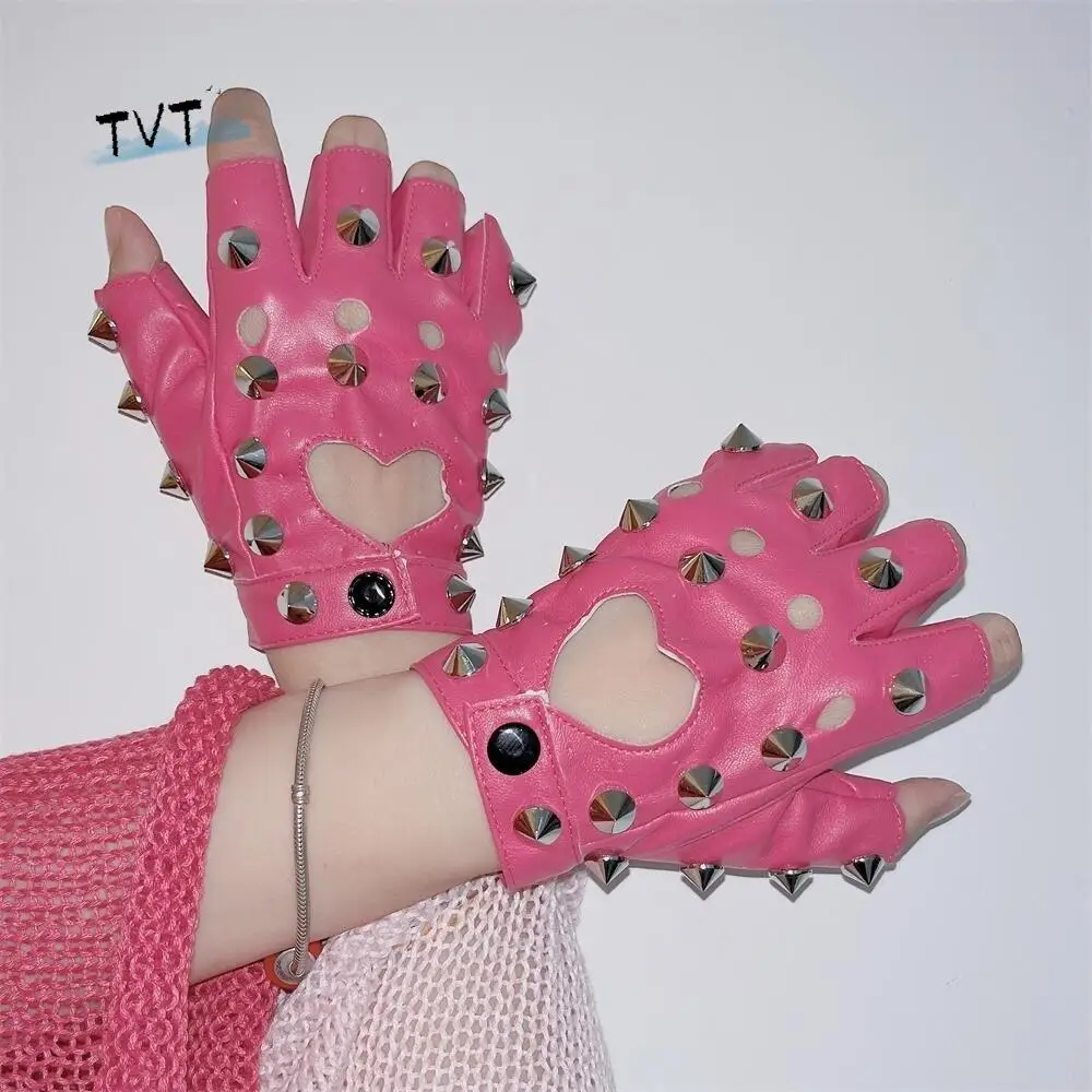 

Fashion Fingerless Rivet Gloves PU Leather Hip-Pop Half-palm Gloves Leopard Print Punk Patent Leather Gloves Hip-Hop