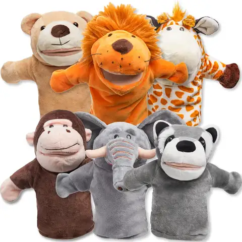Joyfy 6Pcs Kids Hand Puppet with Mouth Toddler Animal Plush Toy for Show Theater Kids Birthday Gifts Easter Basket Stuffers