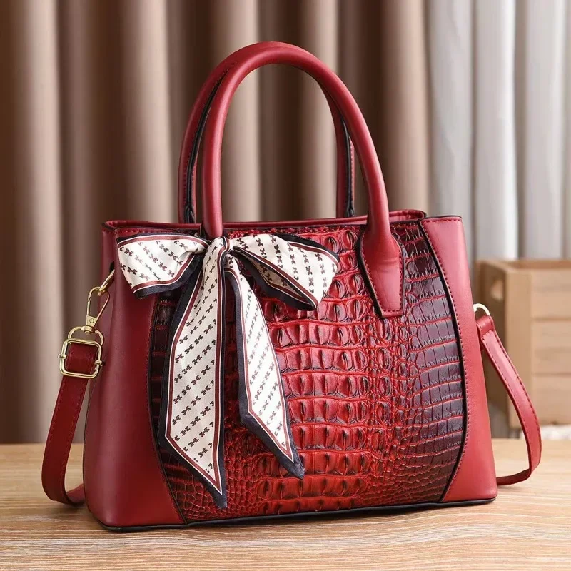 JBTP New Leather Crocodile Pattern Shoulder Crossbody Bag for Women Fashion Scarves Decoration Business Tote Handbag