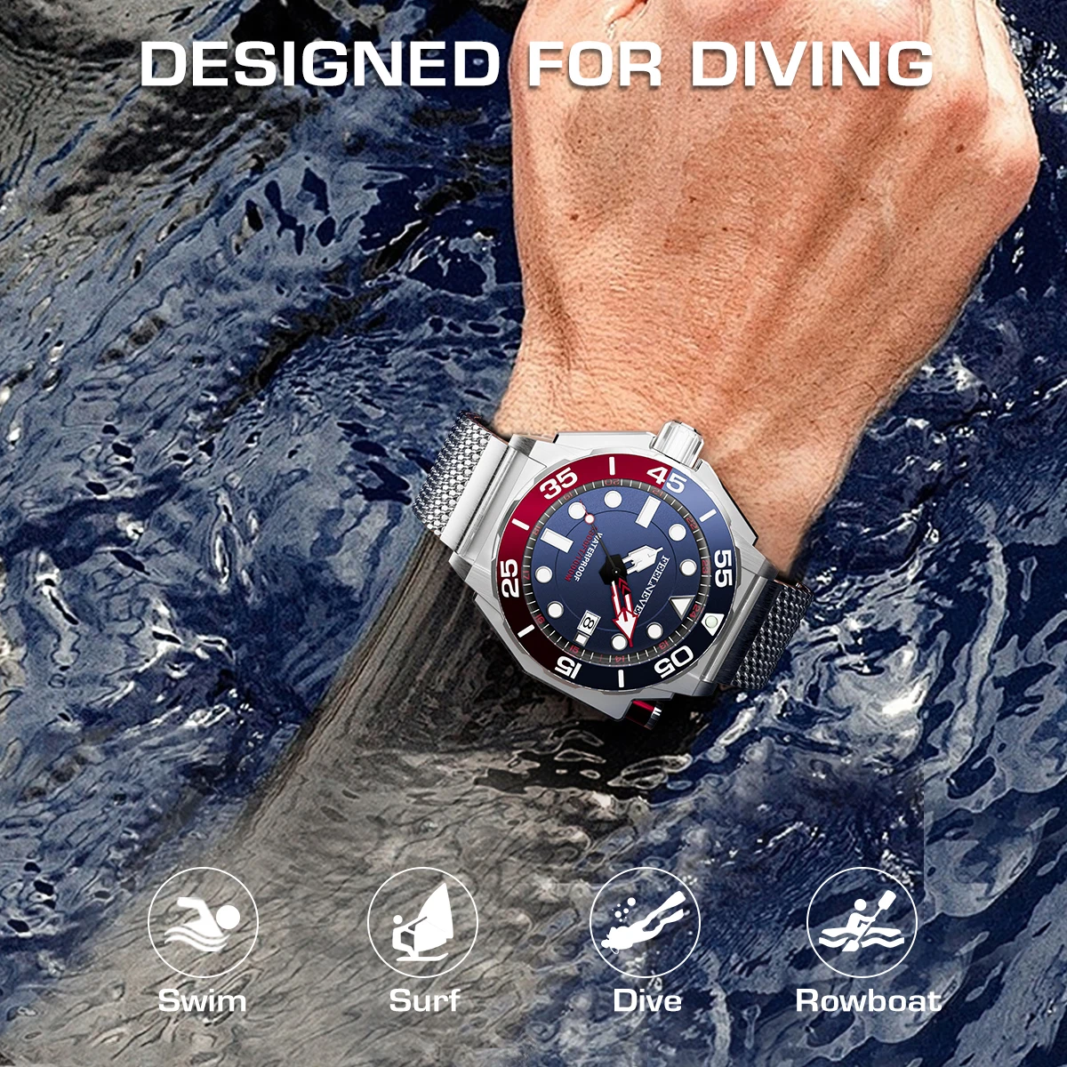 FeelNever DESIGN Men\'s Mechanical Watches Luxury Automatic Watch For Men Fashion Luminous Diving Watch Men Relogios Masculino