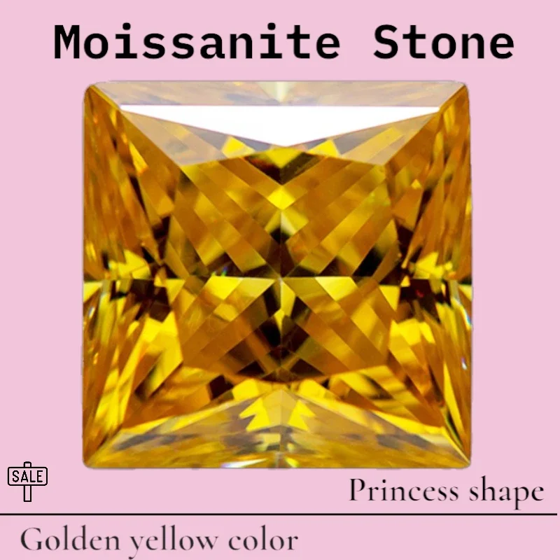 

Moissanite Stone Golden Yellow Color with GRA Certificate Princess Cut VVS1 Gemstone Charms Beads for jewel making